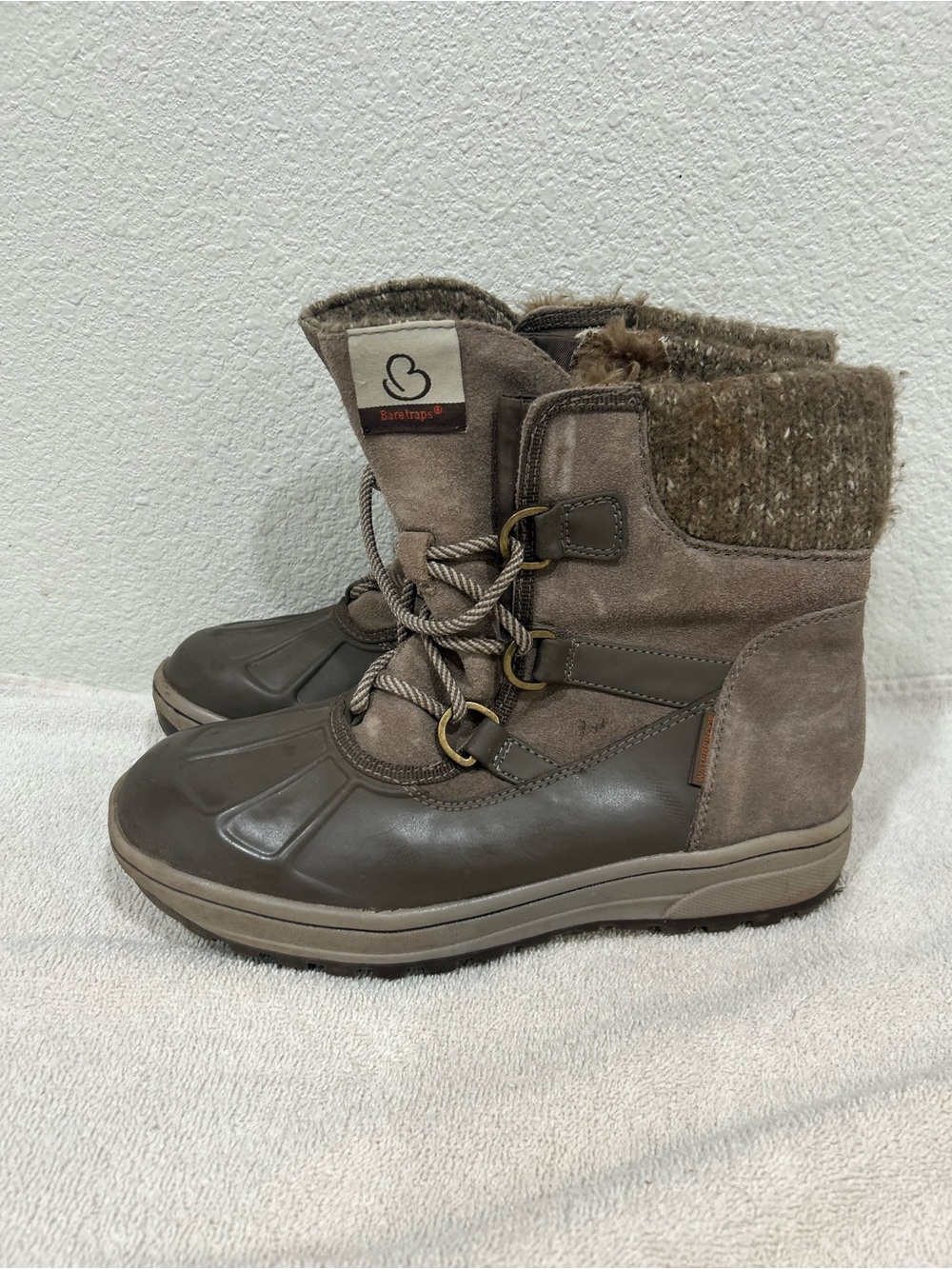 Baretraps Bandie Waterproof Cold Weather Boots brown color faux Fur sz 7M